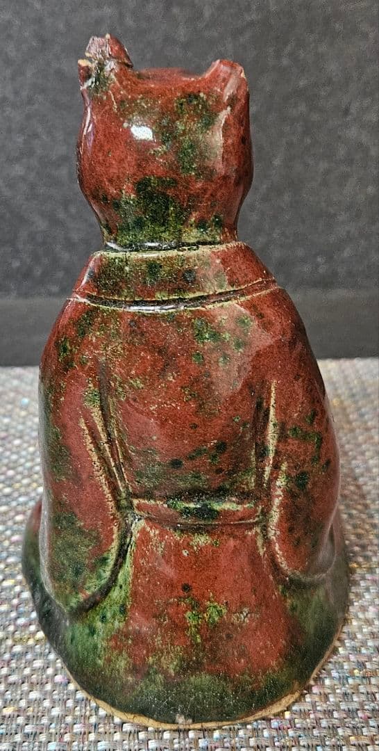 中国・日本古陶磁器 時代古作品 古陶磁器 陶器製 辰砂釉 狐像 神