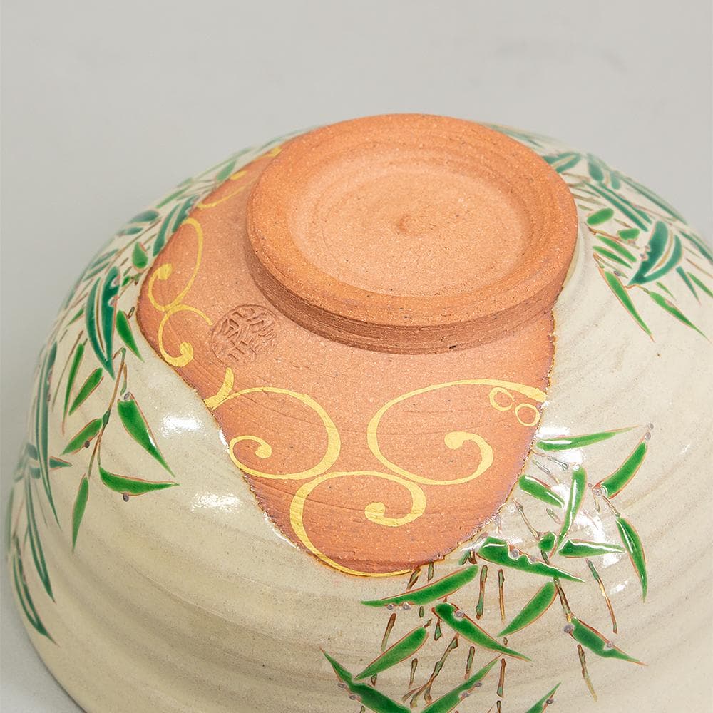 京焼 平安 中村秋峰 茶碗 光琳水露笹絵 美品 共箱 茶道具 抹茶碗 平