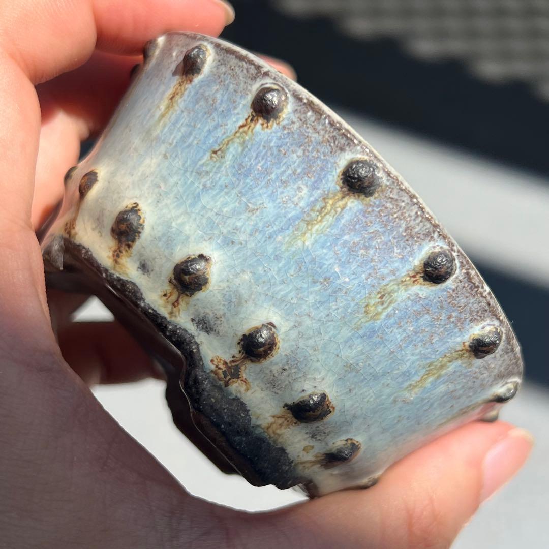 781.暁雲 鼓釘丸鉢 盆栽鉢 植木鉢 8.4*4.3cm