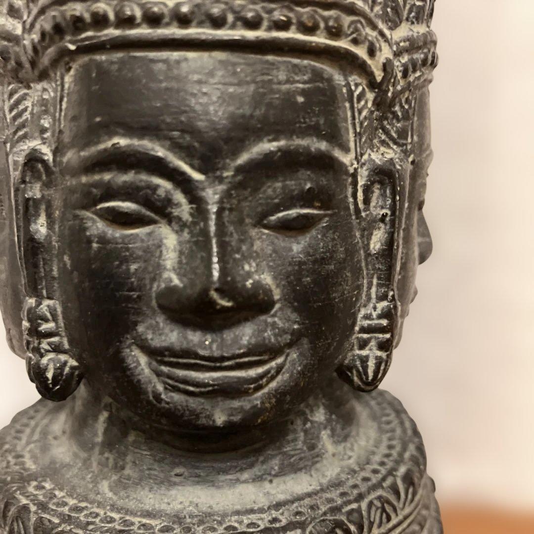 カンボジア　アンコールワット 四面の顔の仏像 青銅製 約20cm