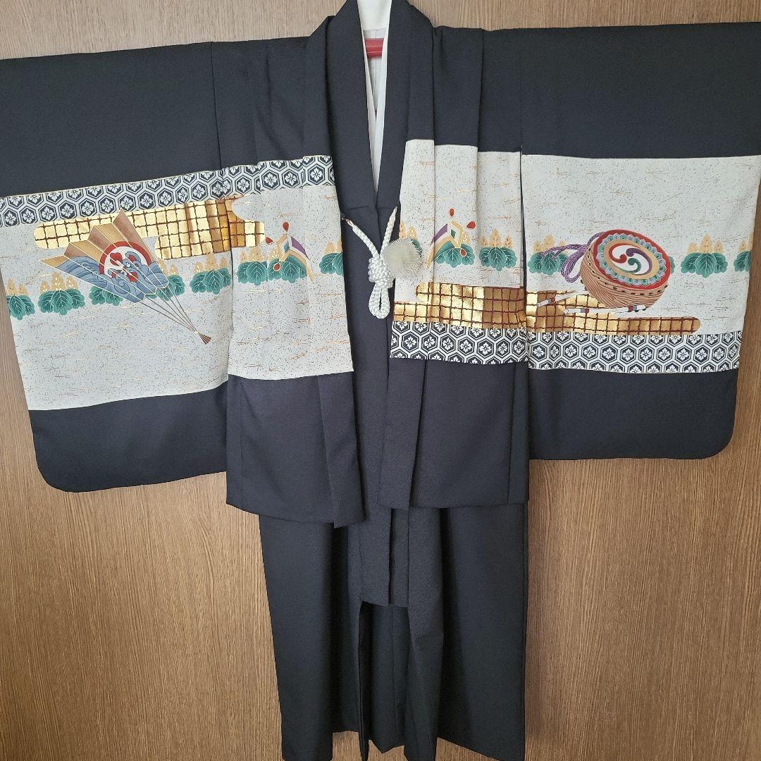 七五三用　5歳　袴セット　美品　日本製　黒地着物
