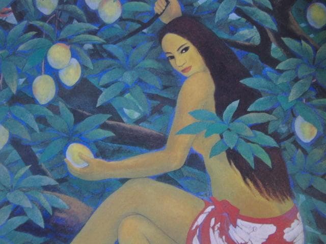 三輪晁勢、【マンゴーの女】、希少な額装用画集画、新品高級額 額装付