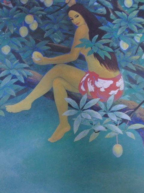 三輪晁勢、【マンゴーの女】、希少な額装用画集画、新品高級額 額装付