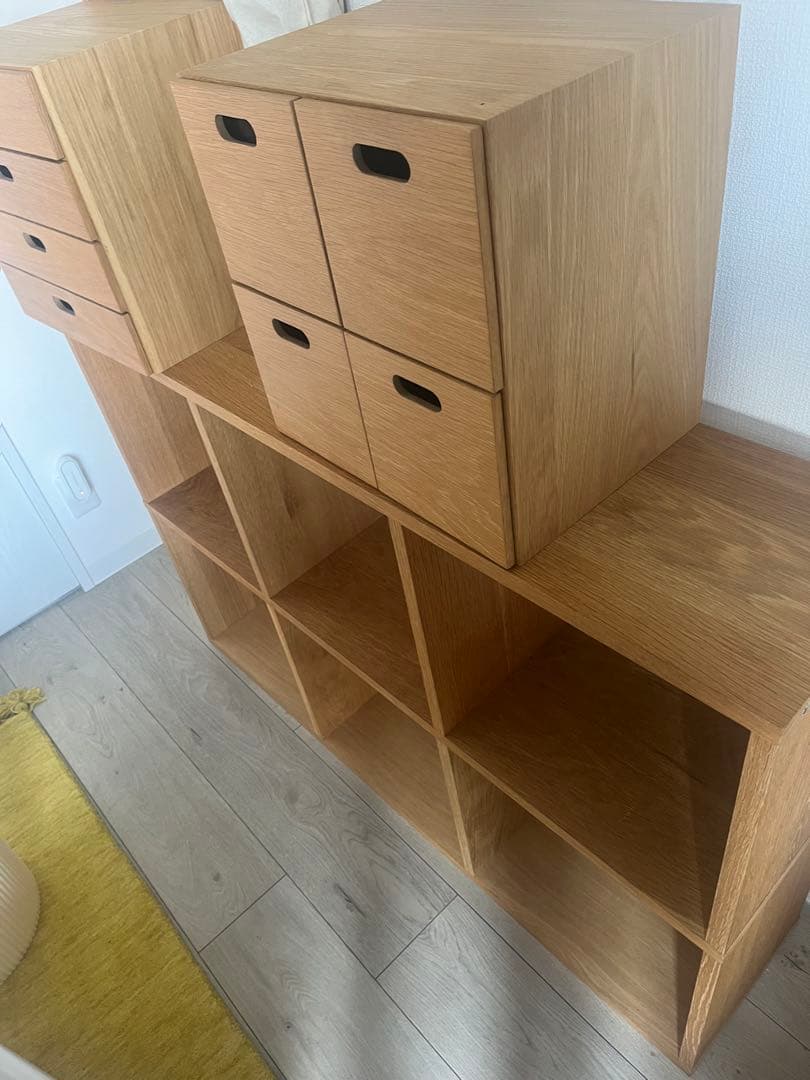 無印良品　スタッキングシェルフ 2段×4列、引き出しチェストセット（オーク材）