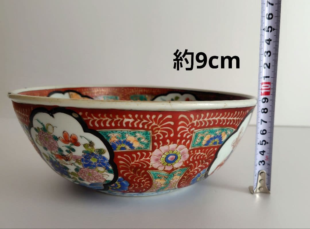 古伊万里　大鉢　赤絵花鳥　直径約24.4cm　二重高台　幕末明治〜　紫陽花　骨董