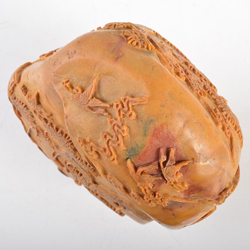 中国　玉石彫刻　山水人物刻　置物　時代箱付　M　R5717