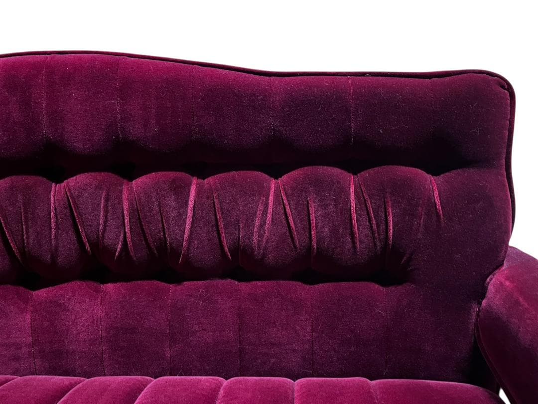 ◇昭和レトロ 古家具 3人掛けベロアソファー アームチェア ヴィンテージ 赤