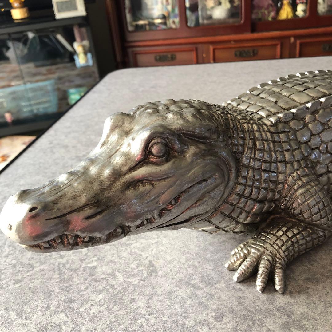 クロコダイル型ブックエンド本立て銀ワニ型クロコ本ブック スタンド鰐