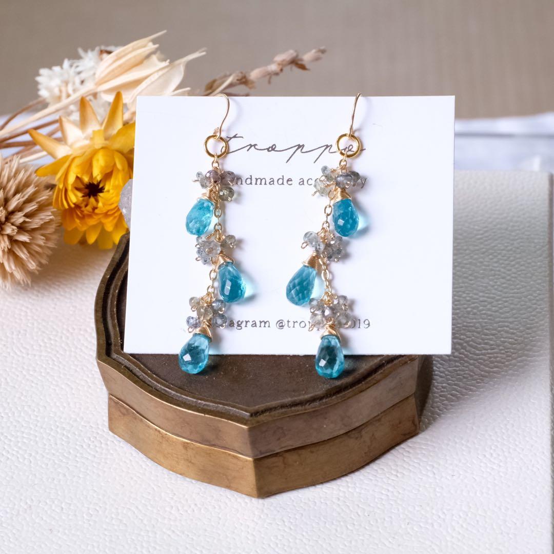 14kgfパライバカラーアパタイト・サファイアピアス/イヤリング