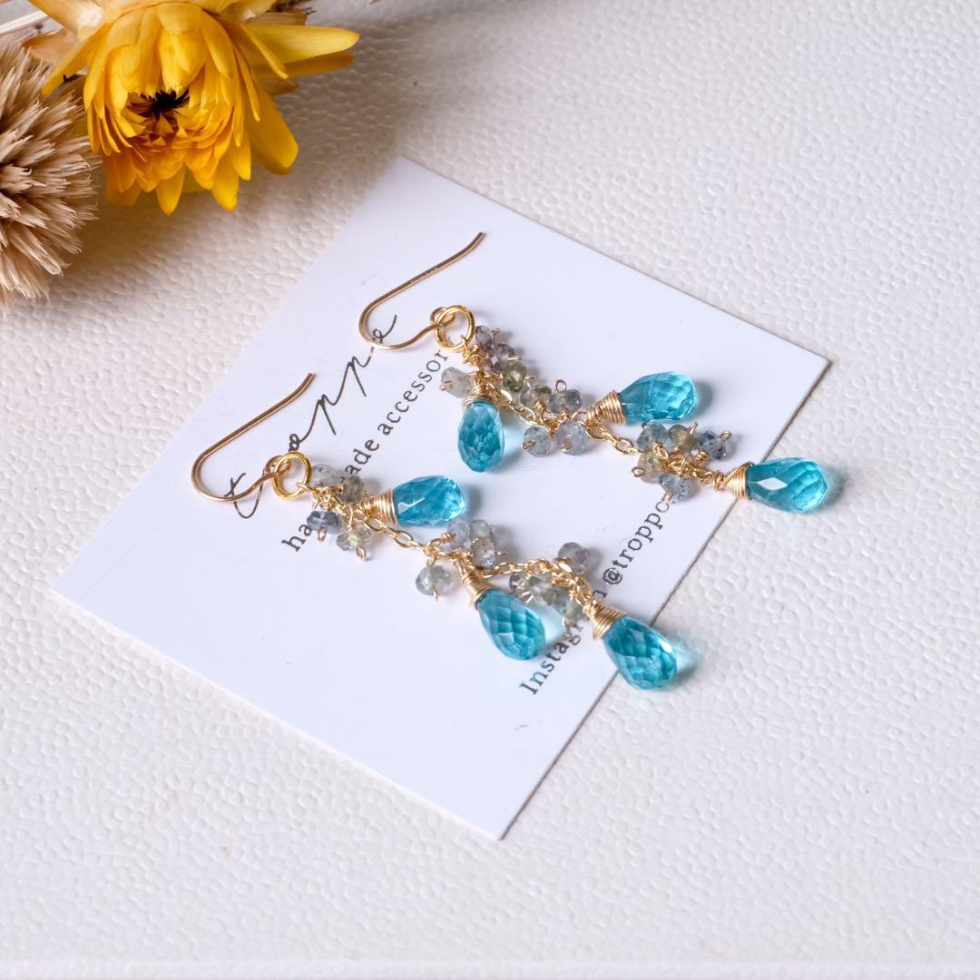 14kgfパライバカラーアパタイト・サファイアピアス/イヤリング