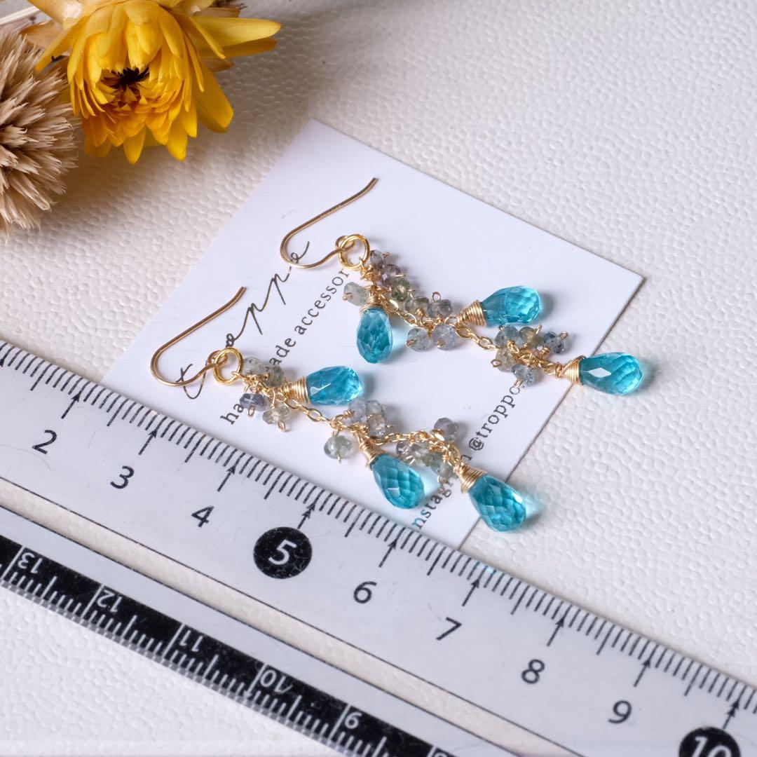 14kgfパライバカラーアパタイト・サファイアピアス/イヤリング