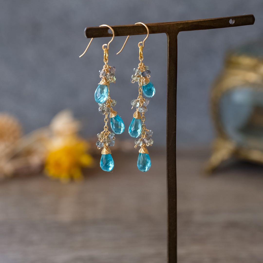 14kgfパライバカラーアパタイト・サファイアピアス/イヤリング