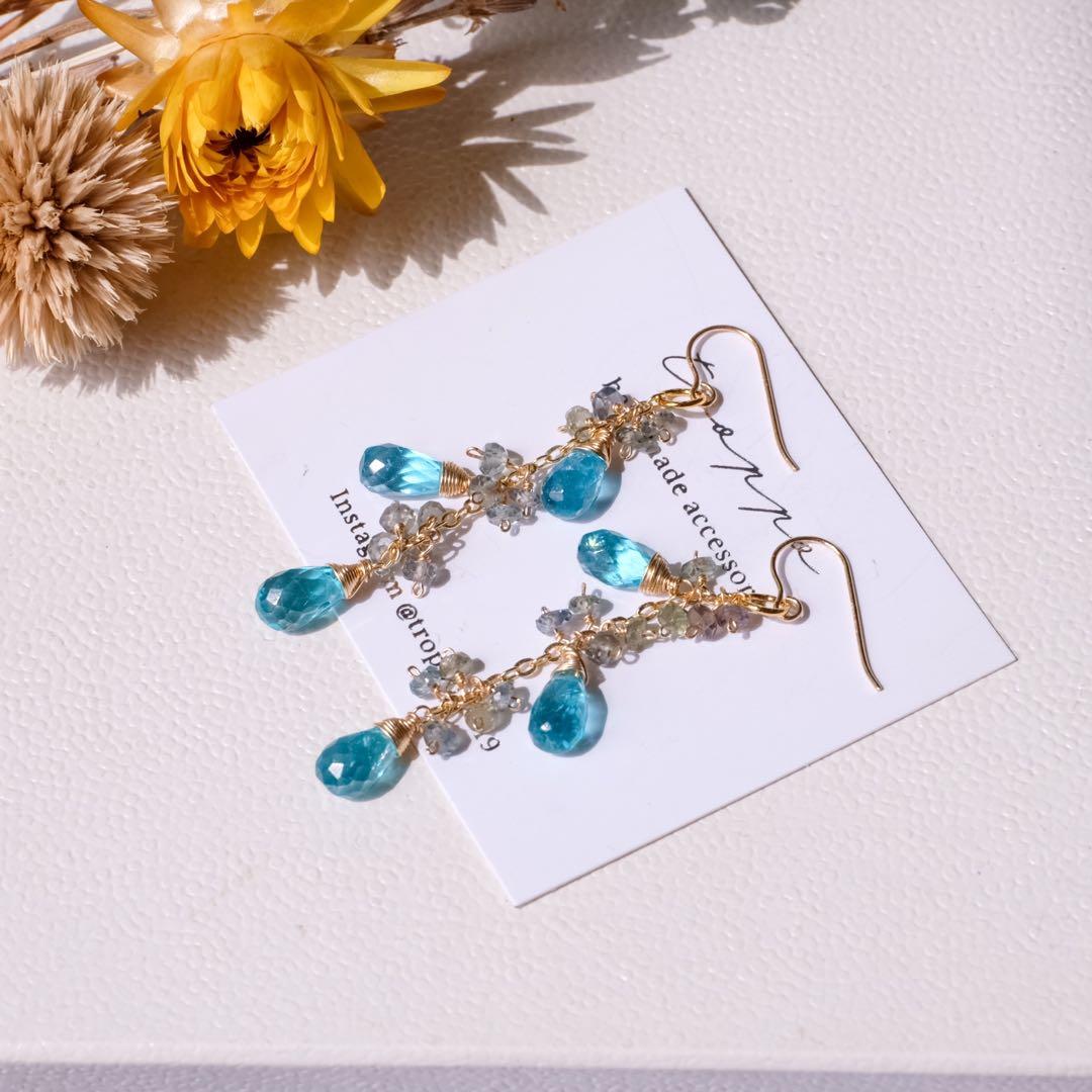 14kgfパライバカラーアパタイト・サファイアピアス/イヤリング