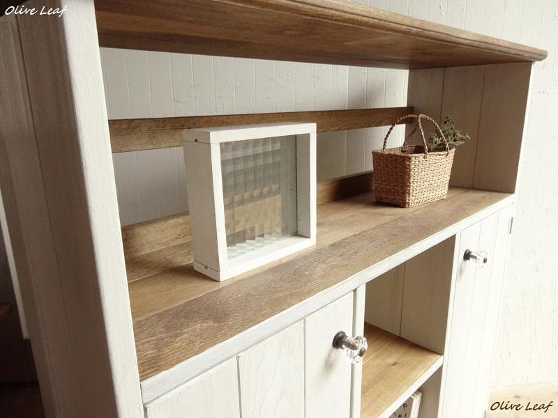 サイズオーダー可能！２枚大扉キャビネット●シャビーホワイト天然木無垢材●受注製作