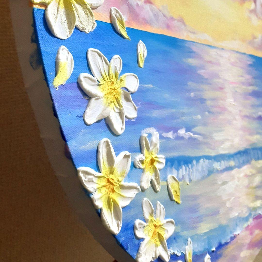 《溢れた願い》油絵 油彩画 海 風景画 直径40cm