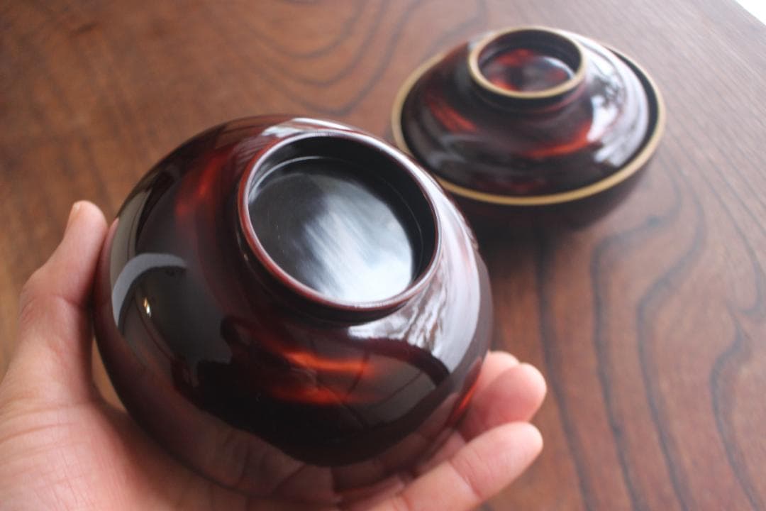 時代逸品！風情ある曙塗に優美な緞子蒔絵の映えるお椀2点（検輪島塗吸い物椀蒔絵椀