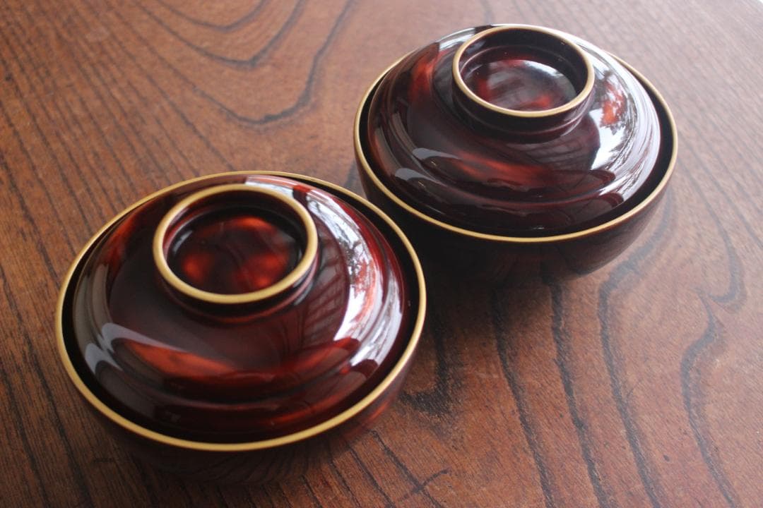 時代逸品！風情ある曙塗に優美な緞子蒔絵の映えるお椀2点（検輪島塗吸い物椀蒔絵椀