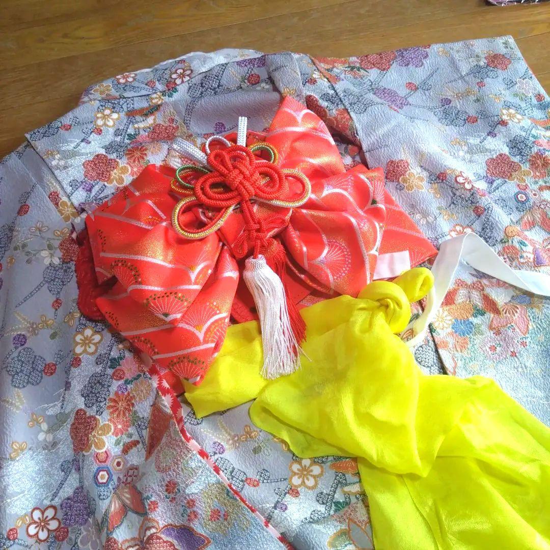 上品レトロレアカラー★ちりめん古典グレー★着物帯他小物フルセット