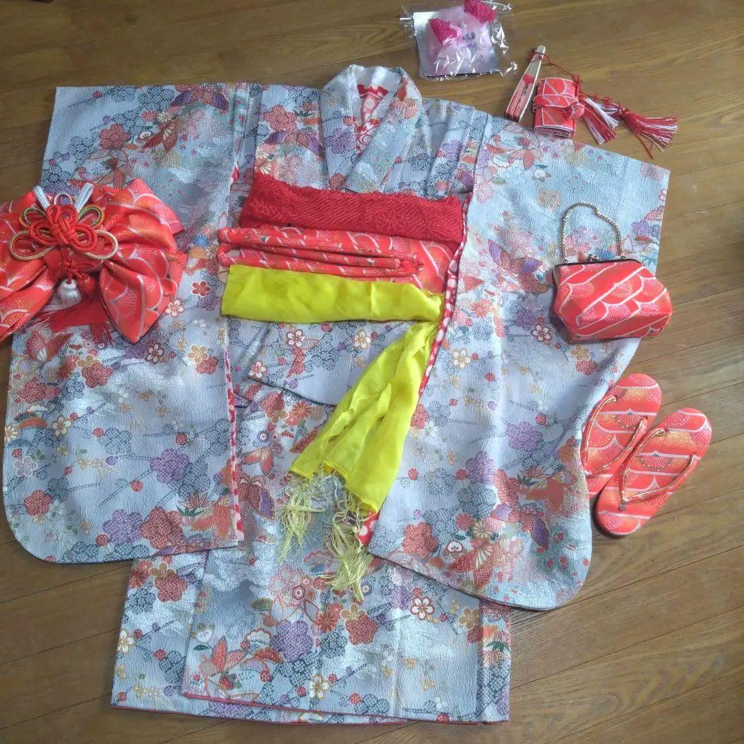 上品レトロレアカラー★ちりめん古典グレー★着物帯他小物フルセット