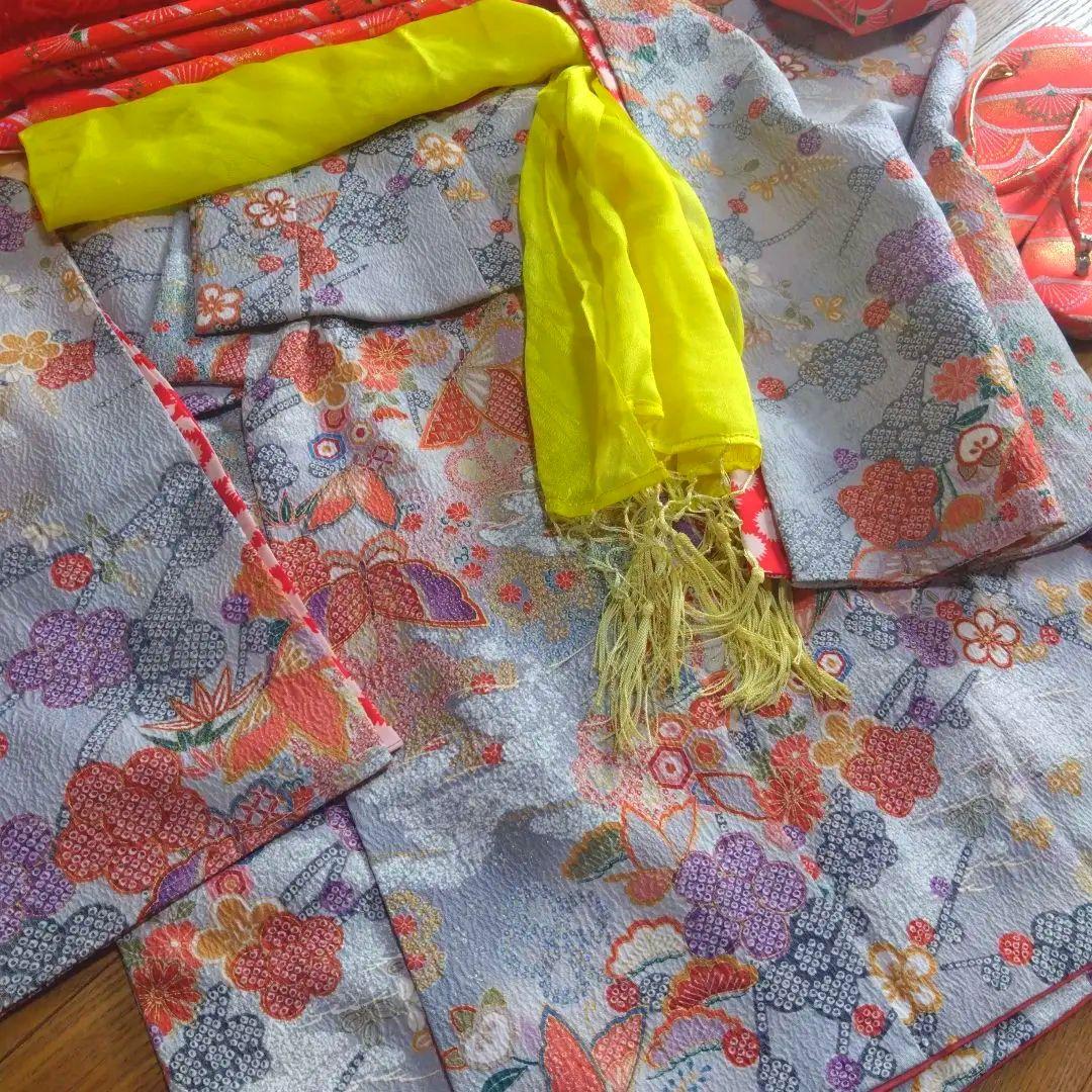 上品レトロレアカラー★ちりめん古典グレー★着物帯他小物フルセット
