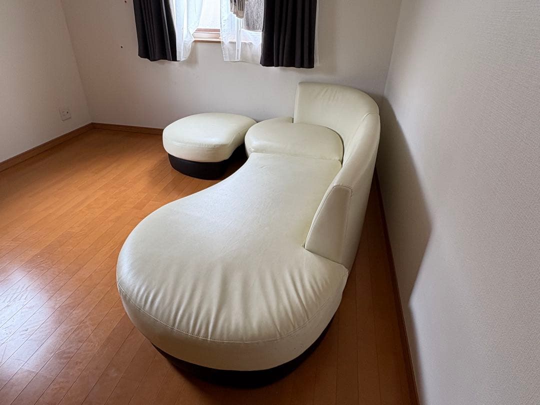 【美品】PVCレザー張り カウチソファ（ロー／ハイ切り替え可能）引き取り限定仙台