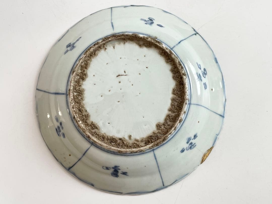 骨董 アンティーク 古染付 芙蓉手 双鹿図 皿 七寸皿