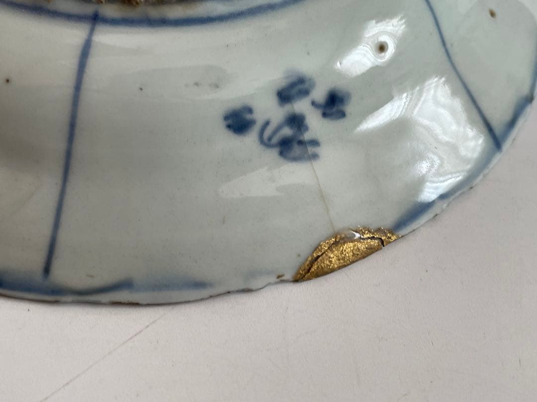 骨董 アンティーク 古染付 芙蓉手 双鹿図 皿 七寸皿