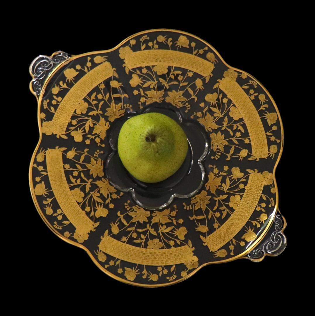 オールド・バカラ 1900年 金彩花柄大型トレー 34.4cm 皿 アンティーク