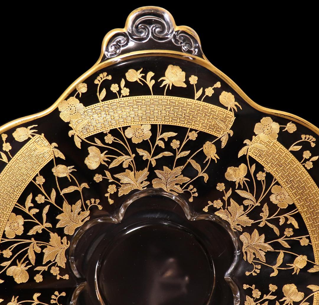 オールド・バカラ 1900年 金彩花柄大型トレー 34.4cm 皿 アンティーク