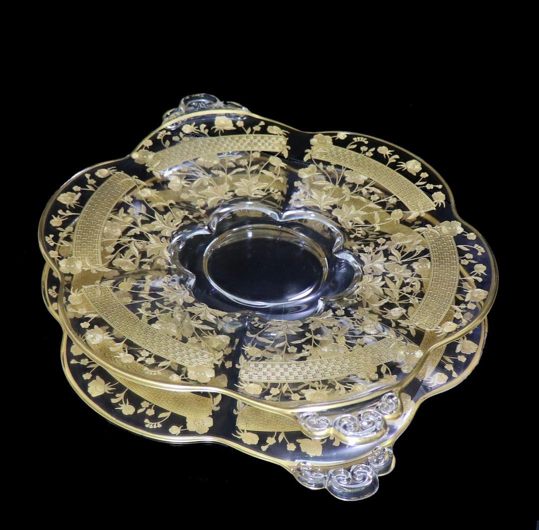 オールド・バカラ 1900年 金彩花柄大型トレー 34.4cm 皿 アンティーク