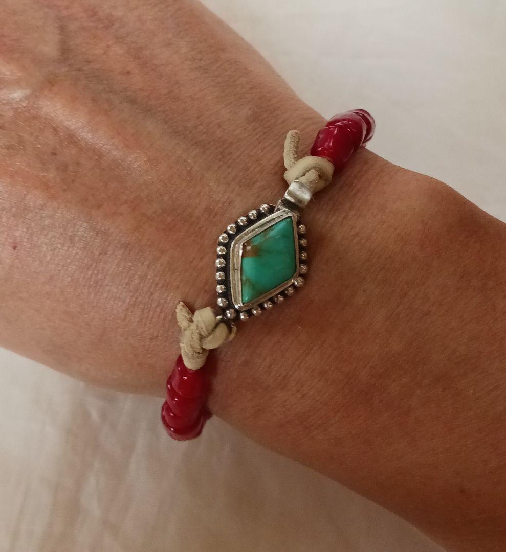 ターコイズ　ホワイトハートビーズ　ブレスレット　シルバー925