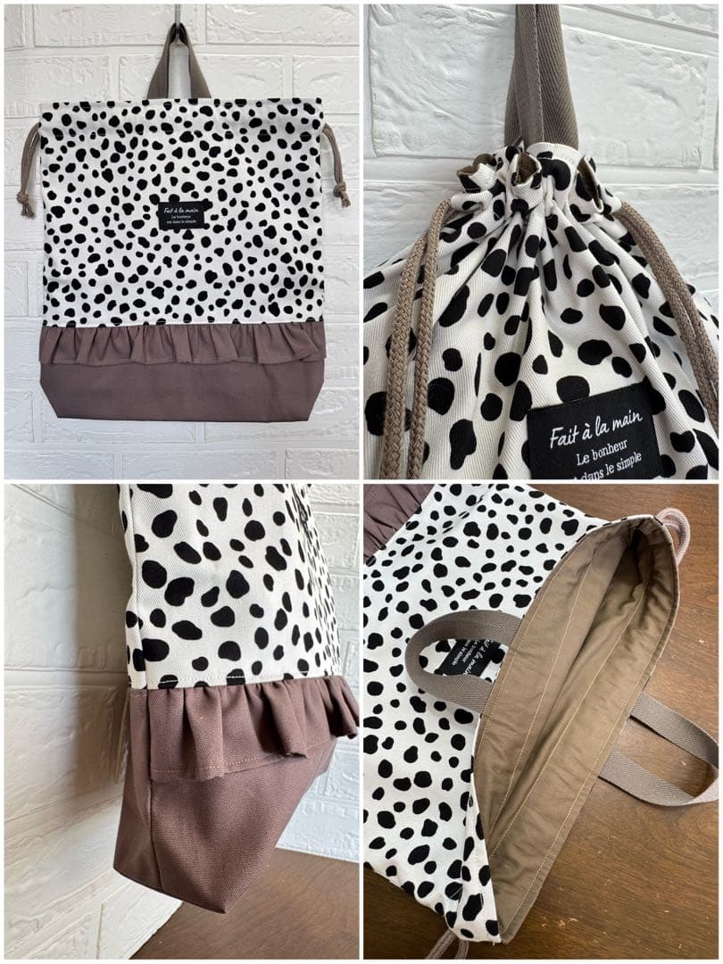 入園入学準備　基本セット　ダルメシアン　ホワイト　ウォームグレー　フリル