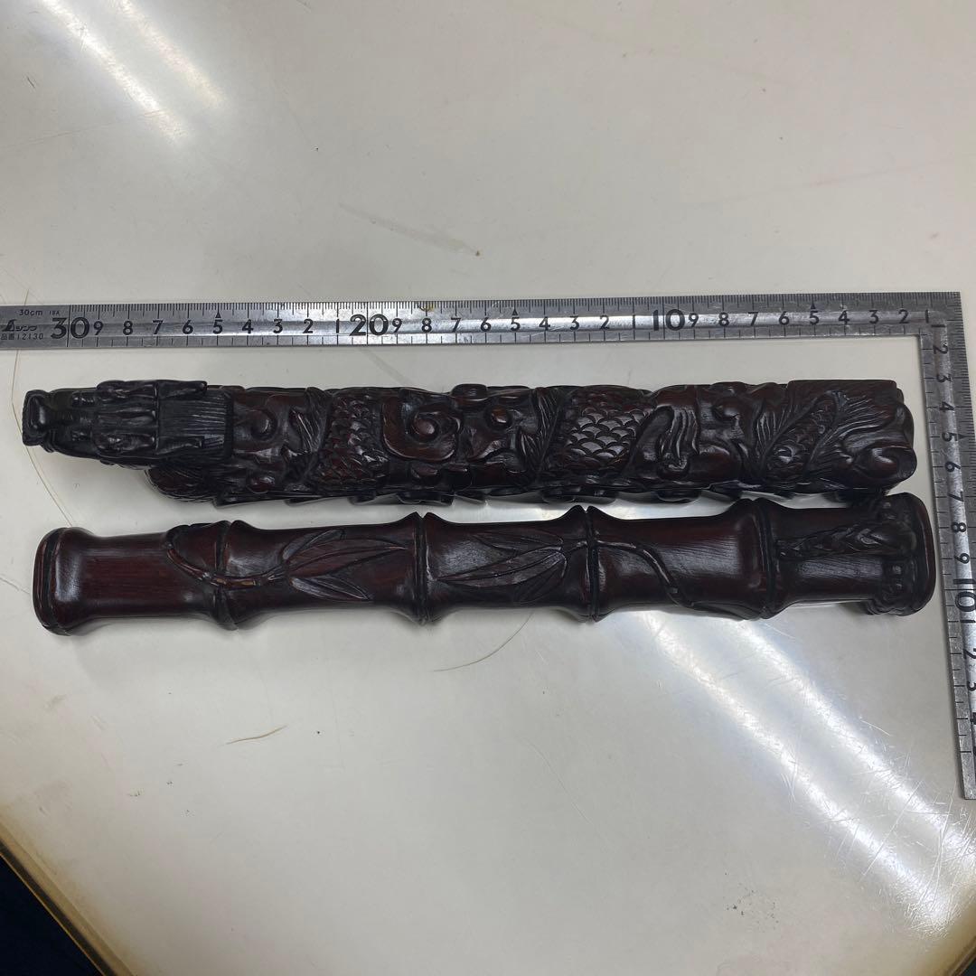 漆器喰籠箸箱黒檀中国美術骨董アンティーク夫婦箸龍木彫-kanademono