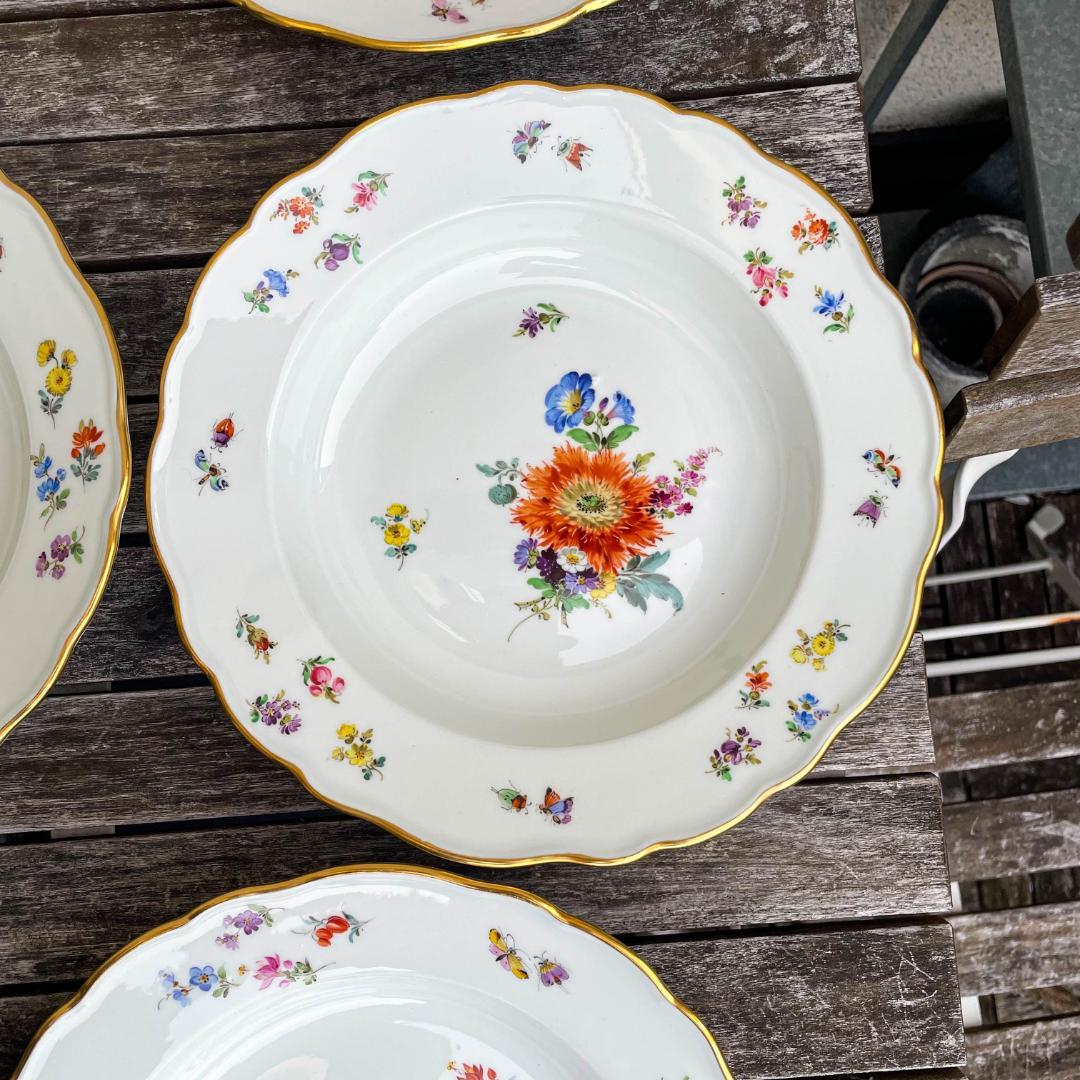 値下げマイセン 昆虫スーププレート深皿フラワーブーケ 23cm 金彩 6枚