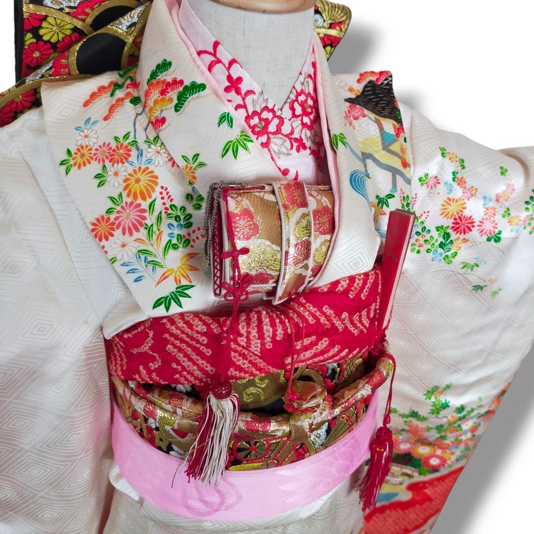 七五三 7歳 女の子 セット 本格比翼付き 金駒刺繍 菊 萩 姫 絞り 0711