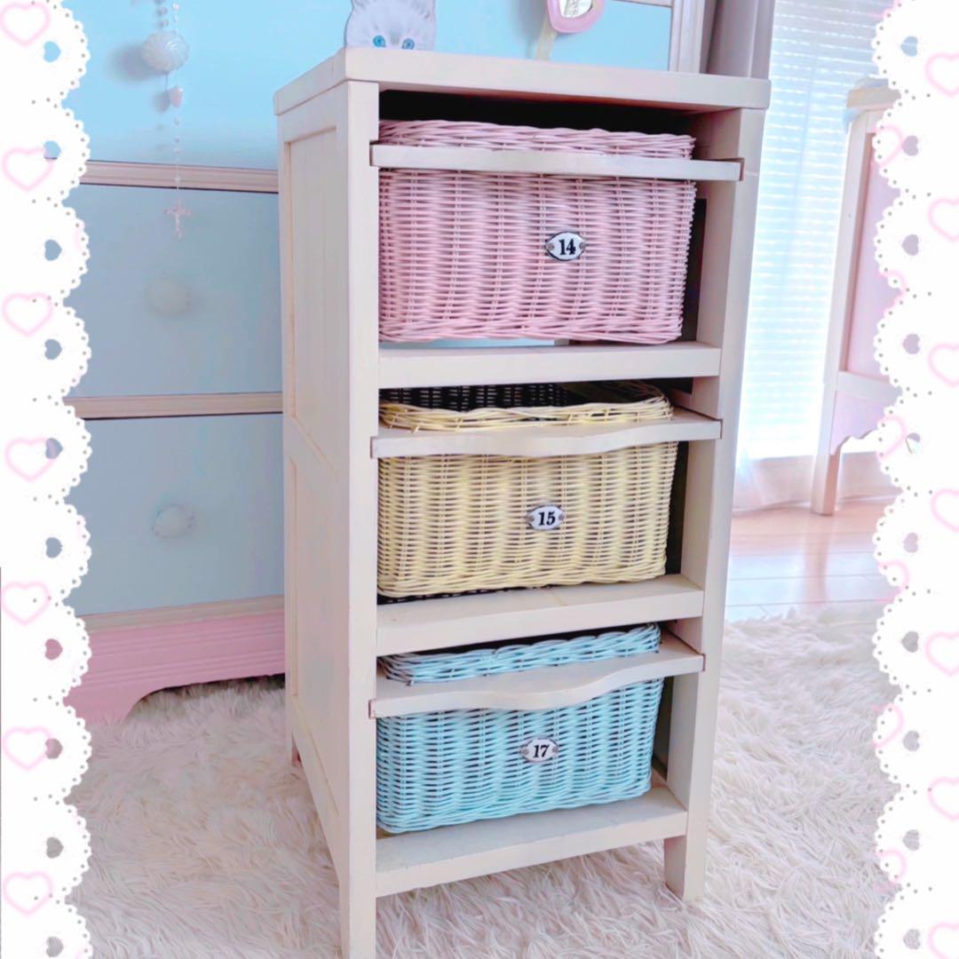 ヴィンテージ　3段ラック　ウィッカー　ラタン家具