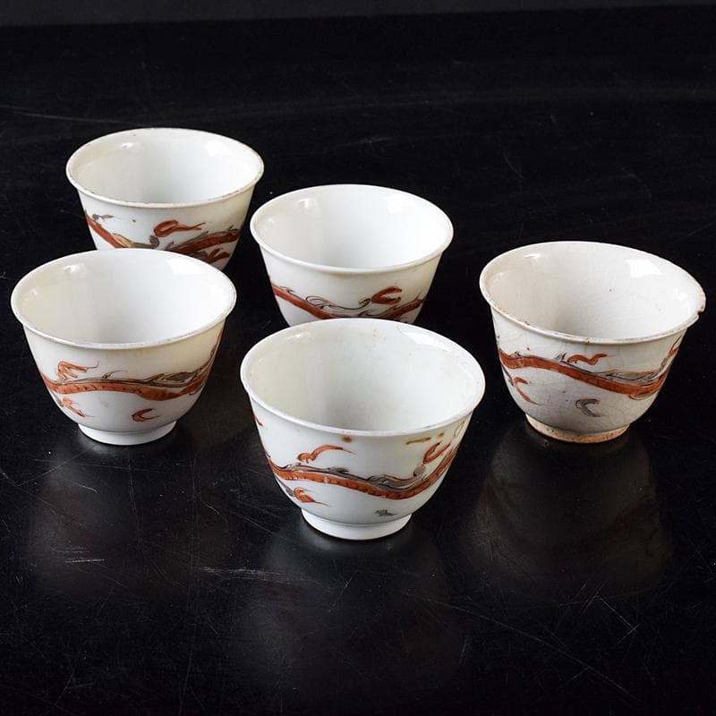 中国 南京赤絵 雲龍文 煎茶碗 五客 時代箱付 D R8753 - メルカリ