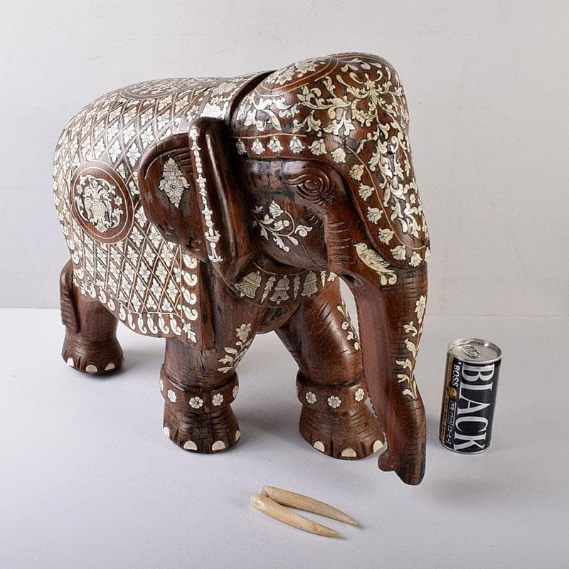 ノブリン様専用 中国 唐木紫壇製獣骨象嵌装飾象置物 重さ約12㎏ V