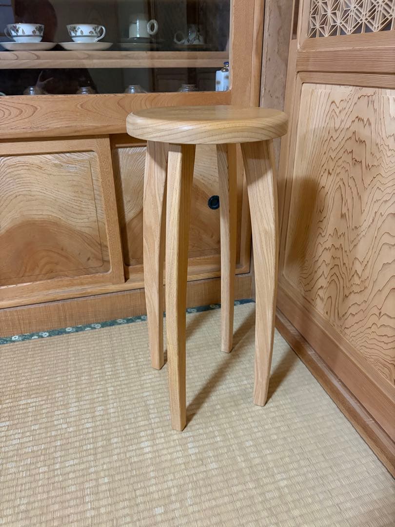 1364建具屋一筋58年のおじいちゃんの手作りスツール、イス☆けやき