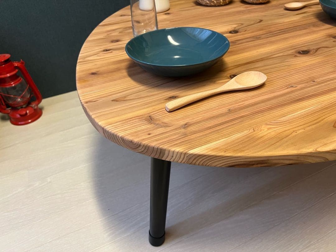 【送料無料】 テーブル おにぎり 約90cm 杉 折り畳み アイアン脚