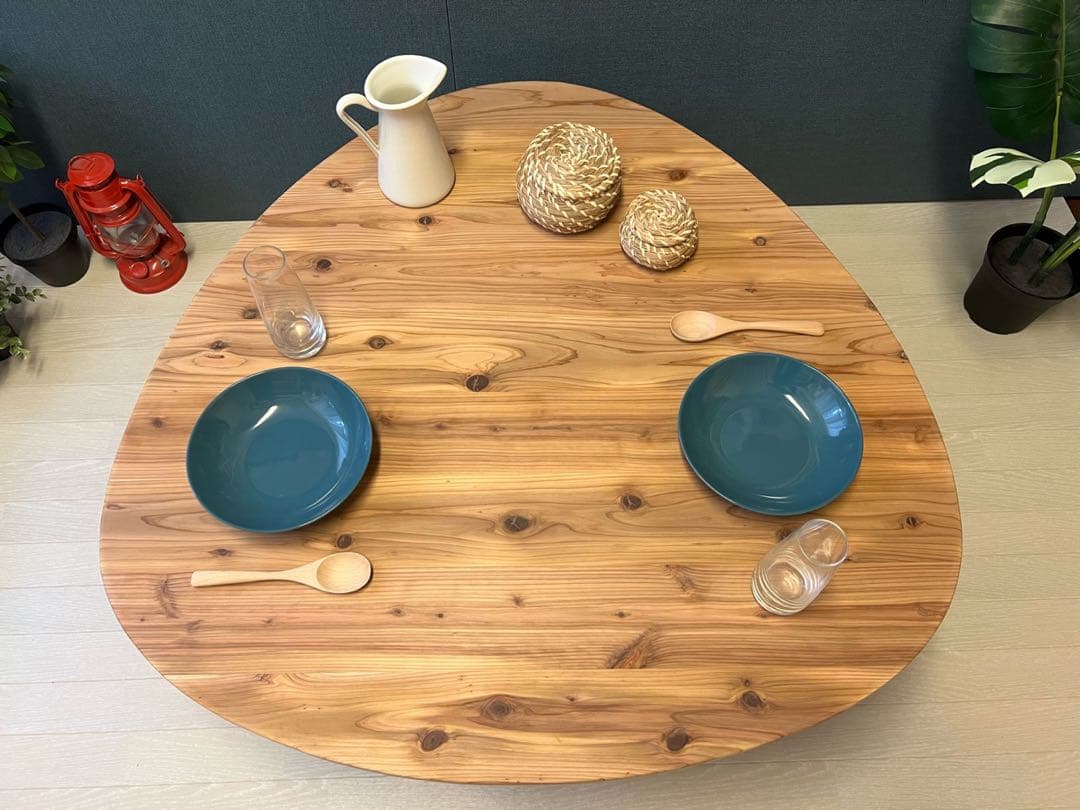 【送料無料】 テーブル おにぎり 約90cm 杉 折り畳み アイアン脚