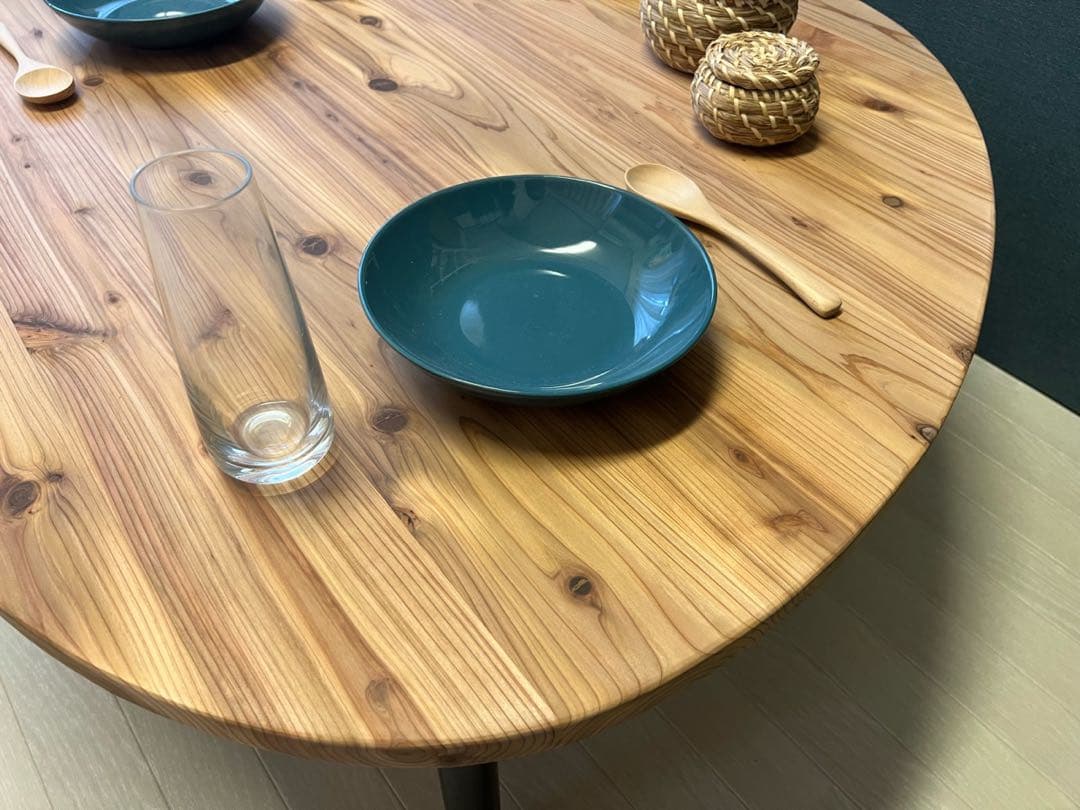 【送料無料】 テーブル おにぎり 約90cm 杉 折り畳み アイアン脚