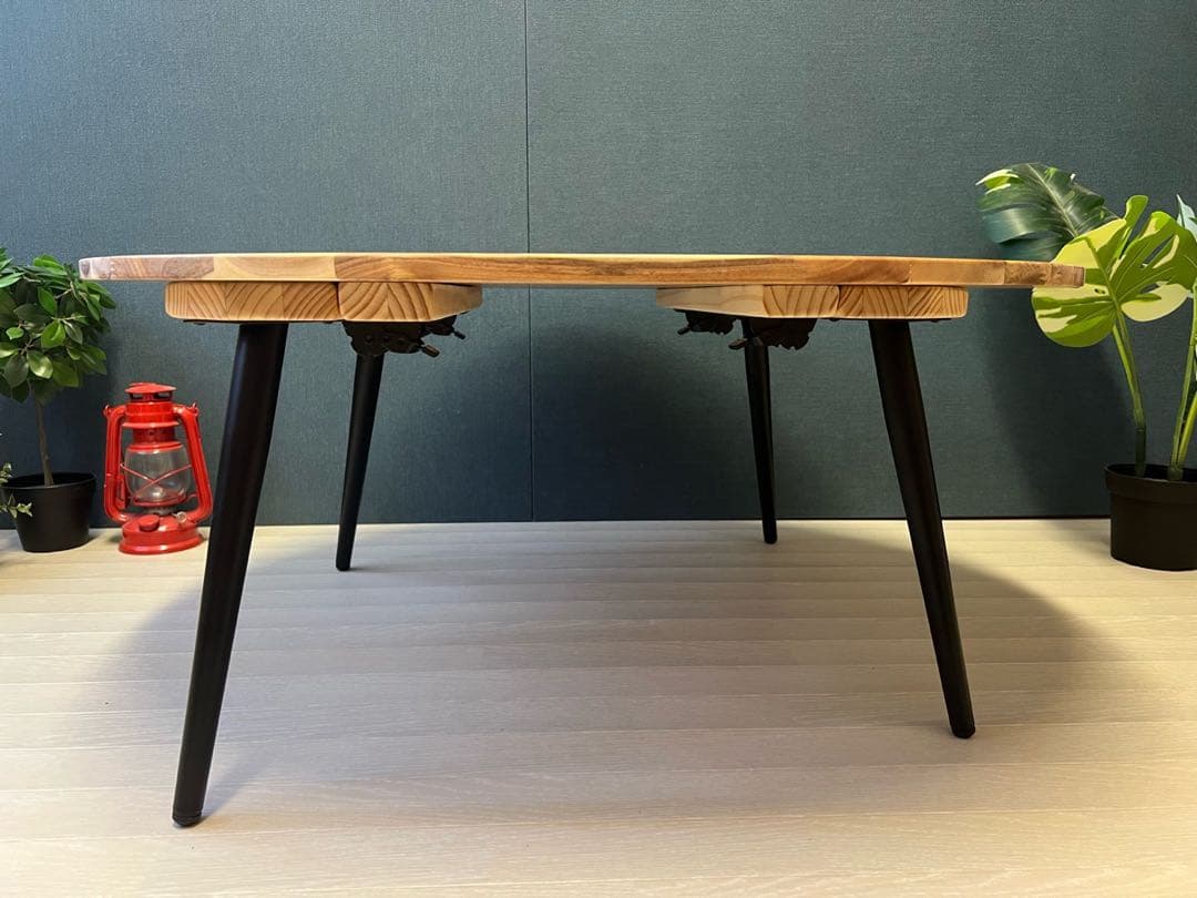 【送料無料】 テーブル おにぎり 約90cm 杉 折り畳み アイアン脚