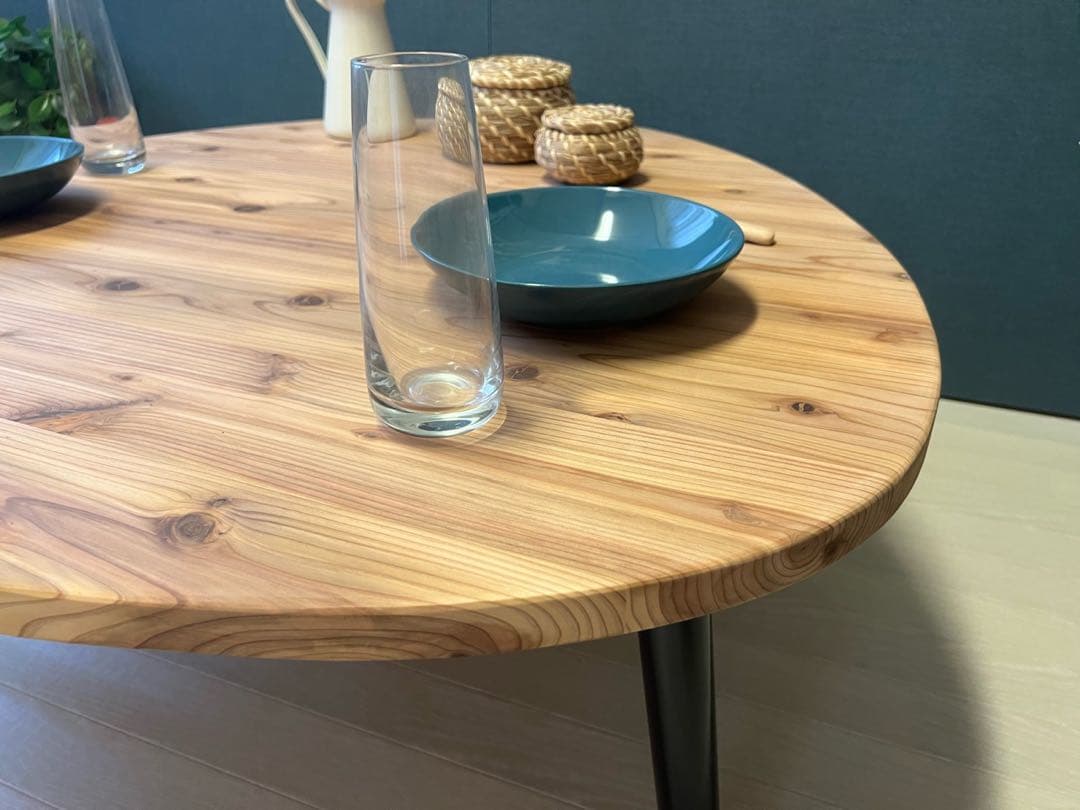 【送料無料】 テーブル おにぎり 約90cm 杉 折り畳み アイアン脚