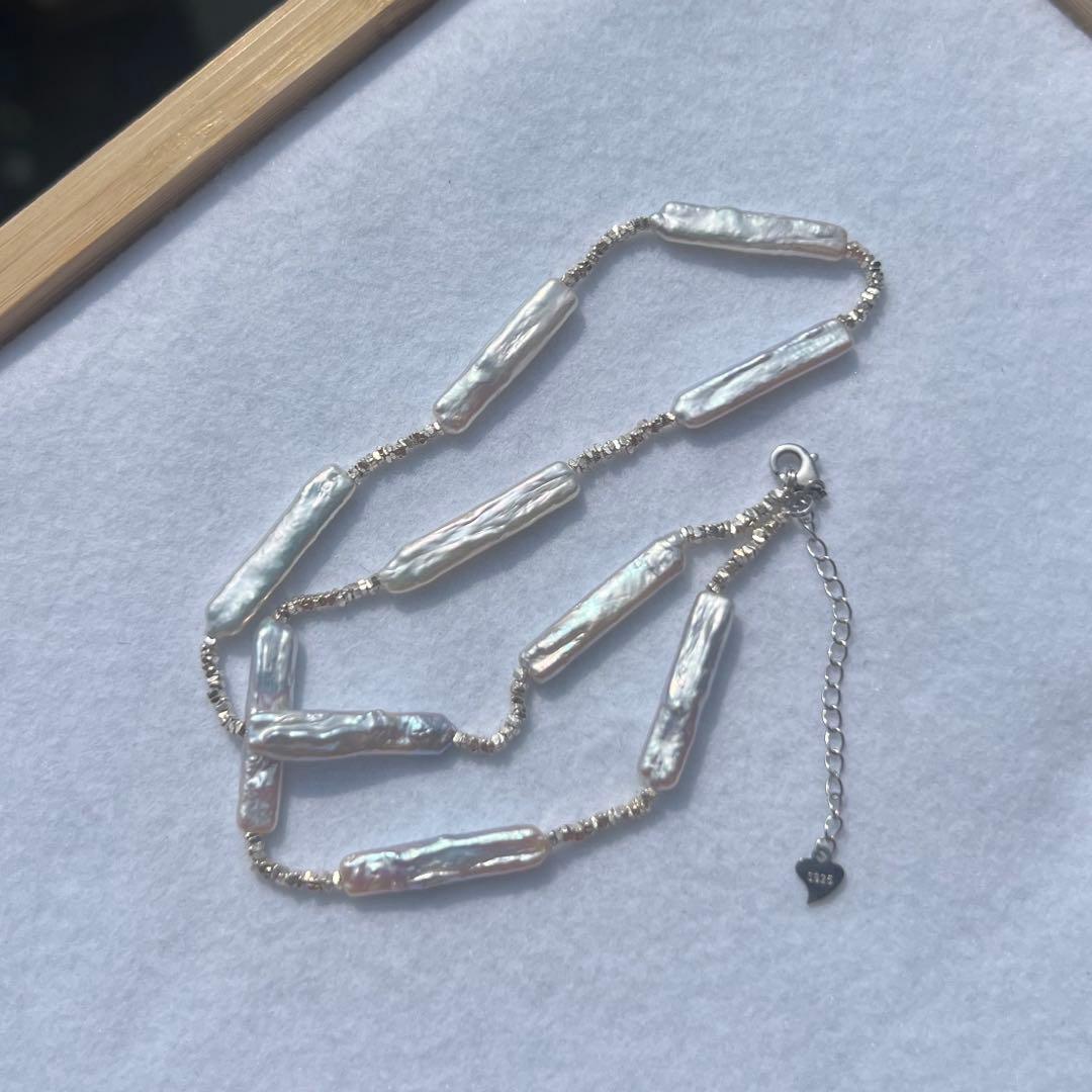 スティックパールネックレス 一連パールネックレス スクエアパール