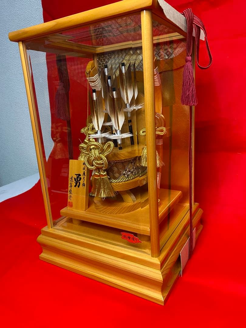 伝統工芸　奇木細工　道翠監修　破魔弓　総檜造りガラスケース