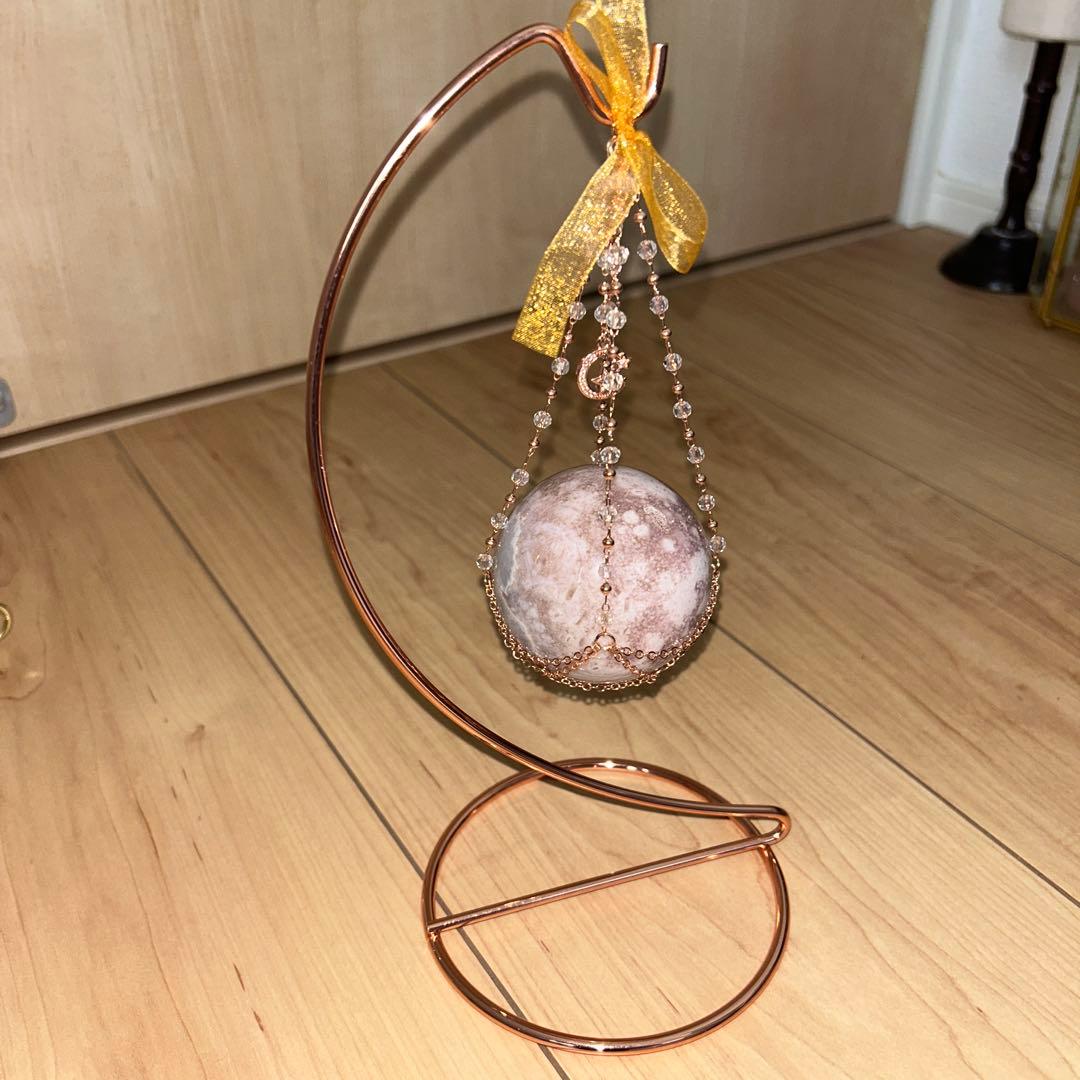 チェーンスフィア台座 ピンクアメジストスフィア セット 天然石 57.8ミリ