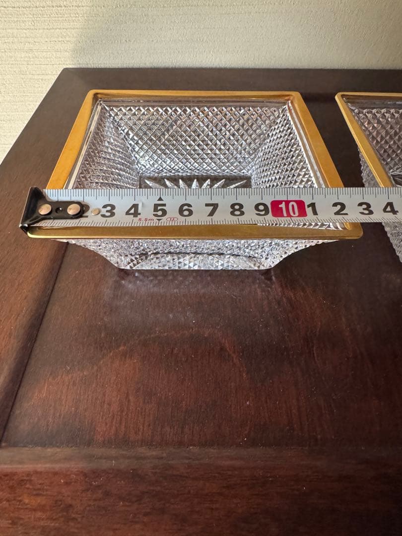 江戸切子 金彩ダイヤ文角平鉢 3客 堀口硝子