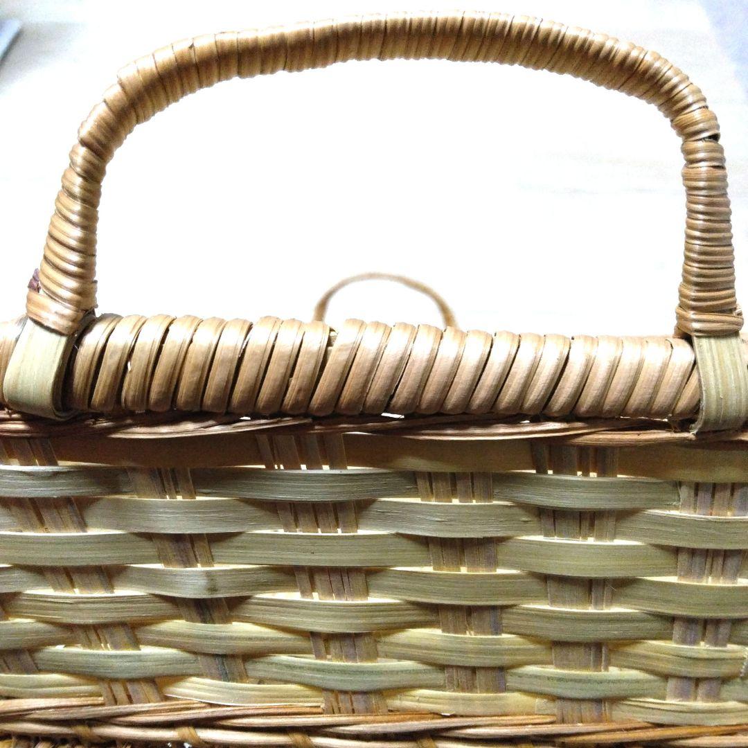 かご 籐製 竹細工 長方形 バスケット 取っ手付き - メルカリ