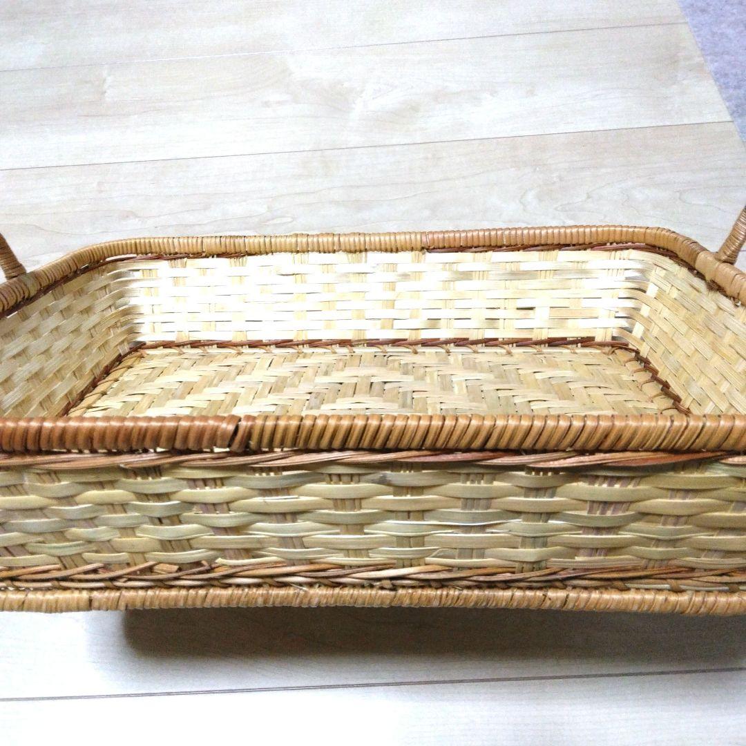 かご 籐製 竹細工 長方形 バスケット 取っ手付き - メルカリ